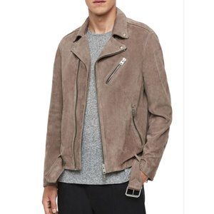 All Saints Rigg Biker Jacket Mushroom Beige Chunky Zipper M